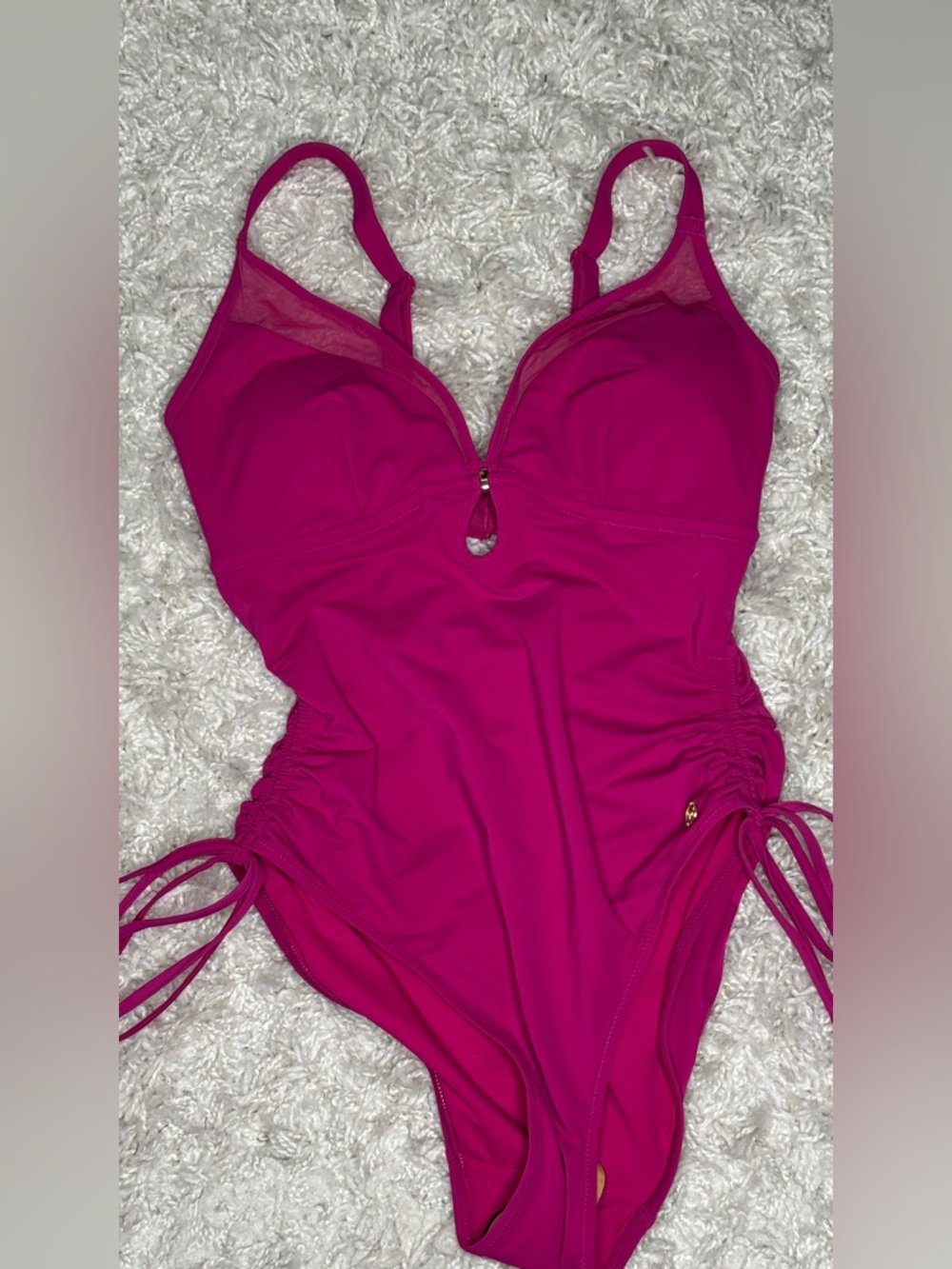 Magenta Women’s Ruched One-Piece Swimsuit with Keyhole Detail